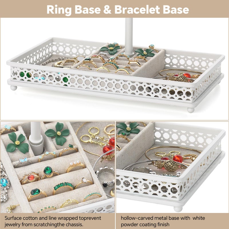 Meangood Jewelry Tree Stand Organizer 3in1 Necklace Organizer Display Bracelet Earrings and Ring Tray Jewelry Holder Hanger Metalï¼ˆWhiteï¼‰ - Image 5